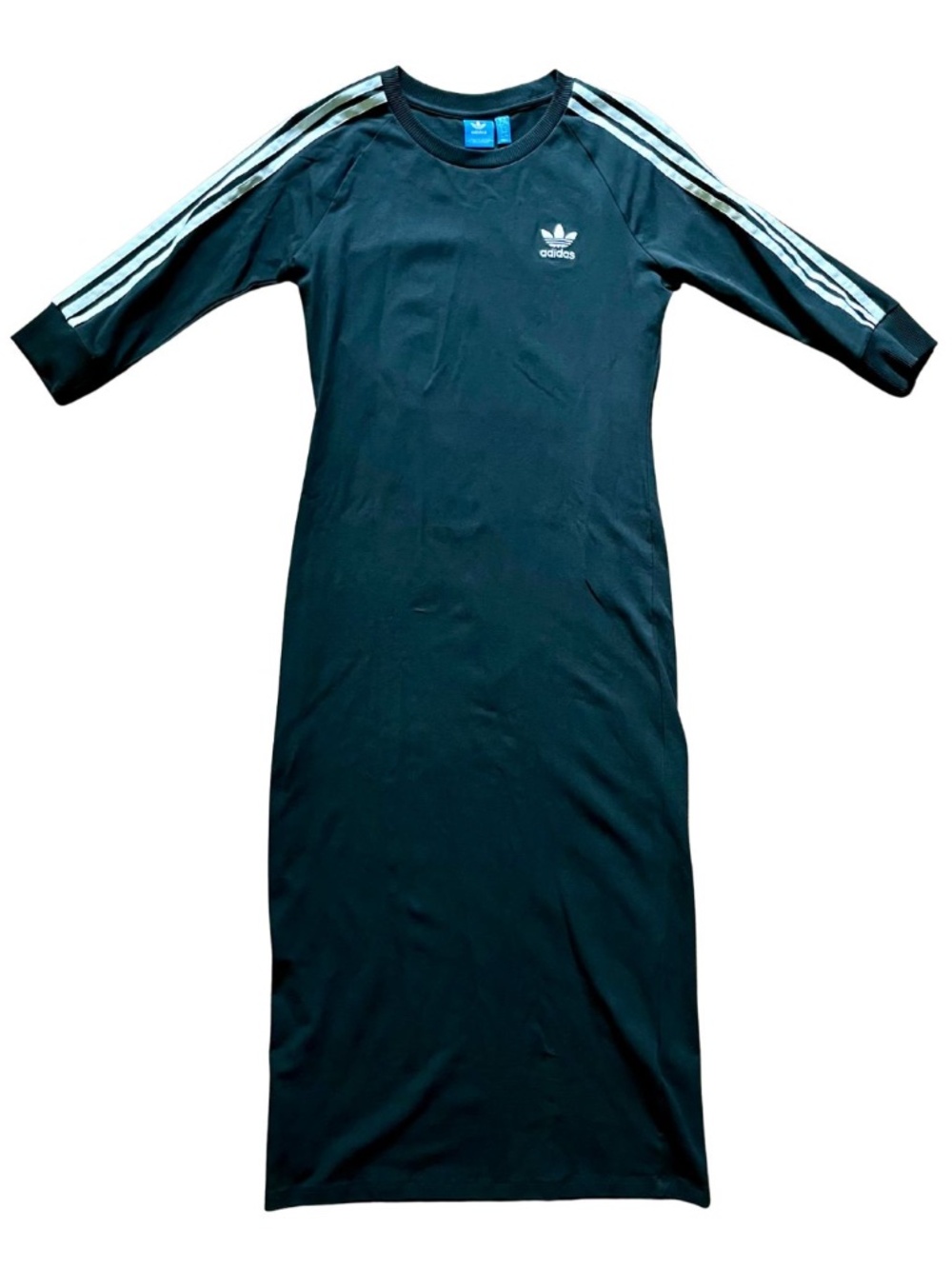 Adidas Original 3 Stripe Black Dress 3/4 Sleeves Midi Bodycon Athleisure